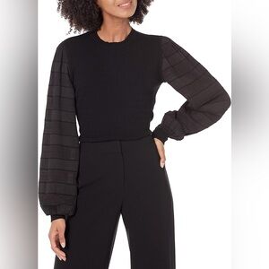 Club Monaco Black Textured Long Sleeve Top
